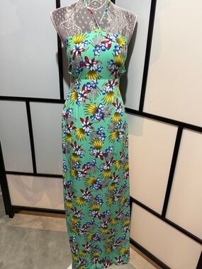 Floral Halter Maxi Dress in Mint Green